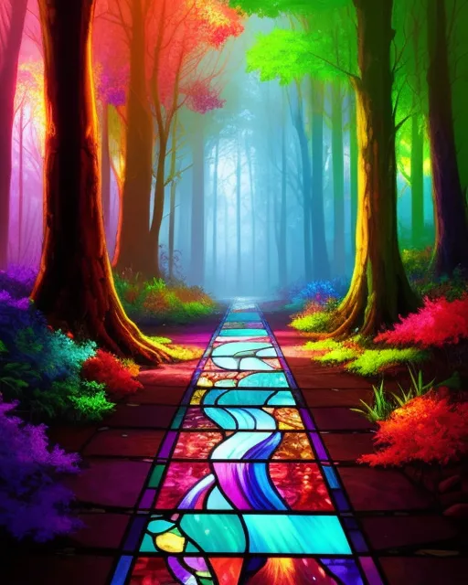 A Path colorful Stained glass - Free AI Photo Generator - starryai