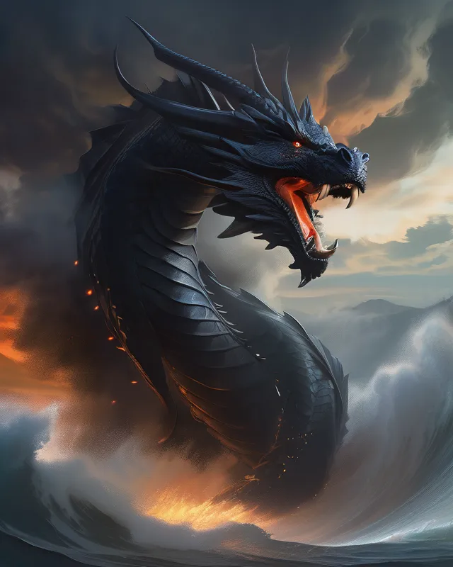 Majestic Huge Black Dragon,sorrounded - Ai Photo Generator - Starryai