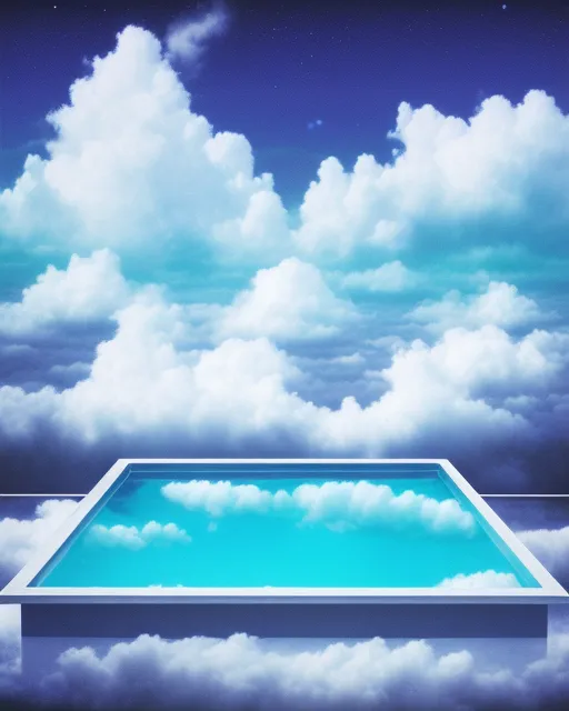 a dreamcore liminal space vaporwave realistic surrealism pool surrounded by clouds