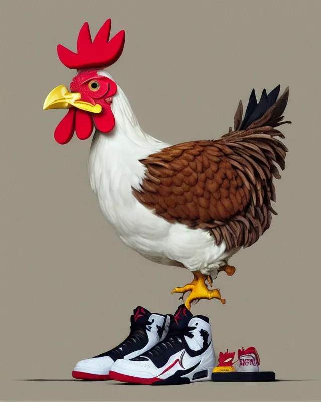 A chicken with air Jordans 