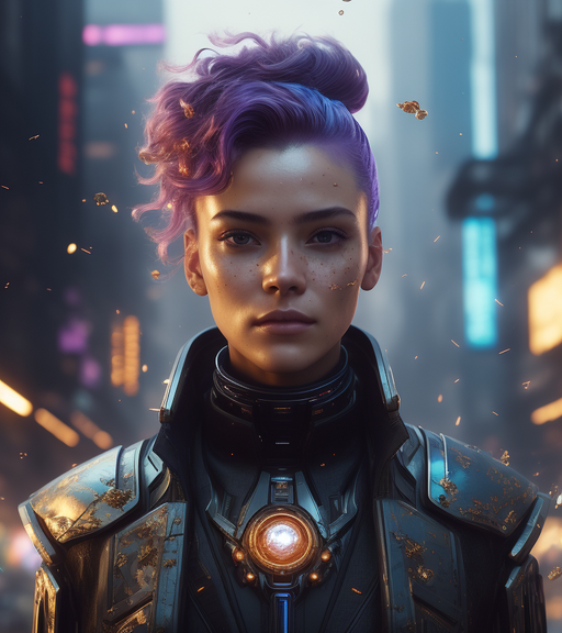 Beautiful Androgynous Cyborg purple on - AI Photo Generator - starryai