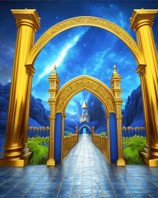 It's a blue archway golden gates - Free AI Photo Generator - starryai