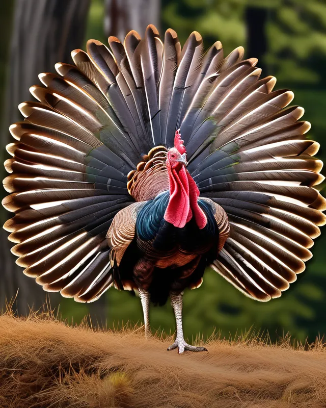 Wild turkey gorgeous feathers, beautiful landscape,  realistic and natural,  detailed full-color,  nature,  hd photography,  galen rowell,  david muench,  perfect composition,  gloss,  hyperrealism