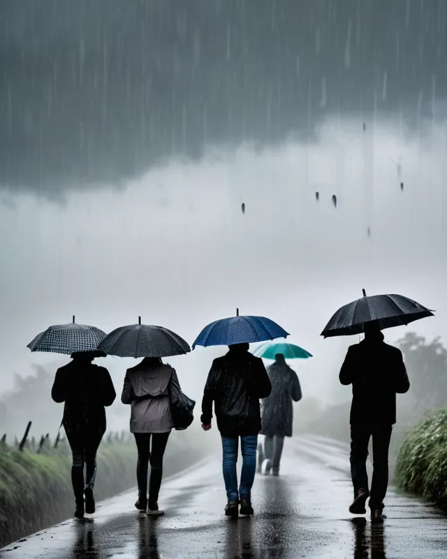 Umbrellas on Rainy day - Free AI Photo Generator - starryai