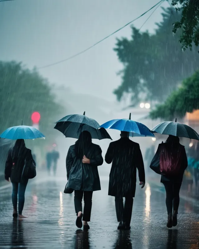 Umbrellas on Rainy day - Free AI Photo Generator - starryai