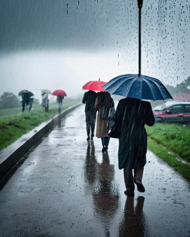 Umbrellas on Rainy day - Free AI Photo Generator - starryai