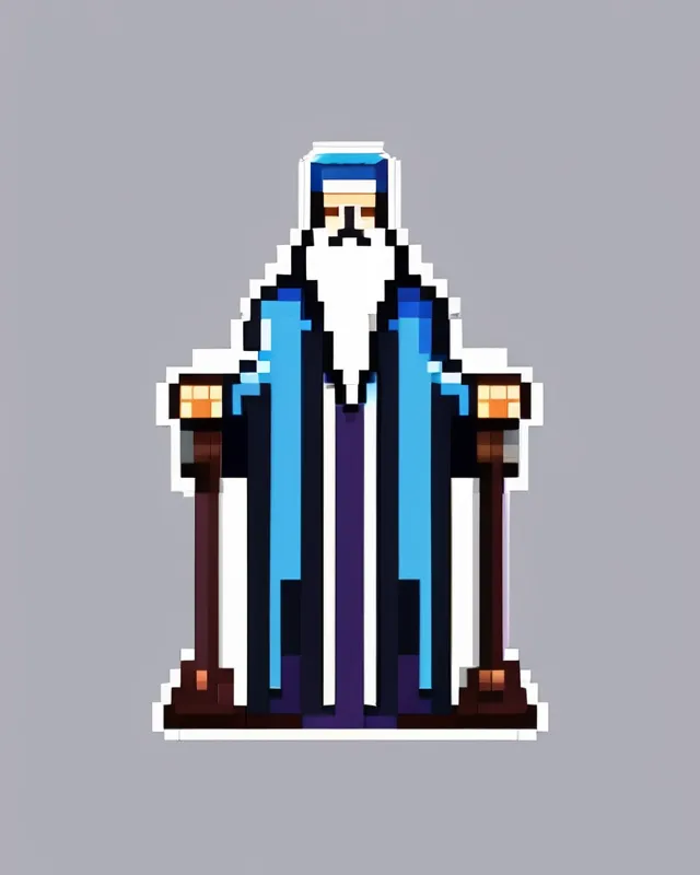 Pixel Art, 2d, Wizard With Long White Beard, full height, in a robe