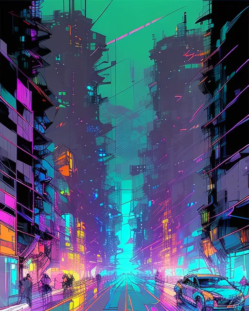 Fancy colorful city at night with neon lights