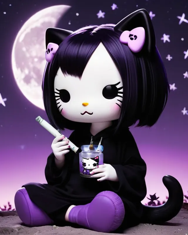 Cute Gothic Kuromi smoking weed out at - AI Photo Generator - starryai