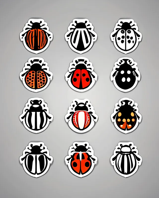 9 different stickers based on a ladybug. The basis is to use the picture as a template for stickers. The differences are strong in color,  beautiful,  natural,  realistic,  ultra hd,  realistic,  natural light,  colorful,  object photography,  vignette,  ultra hd