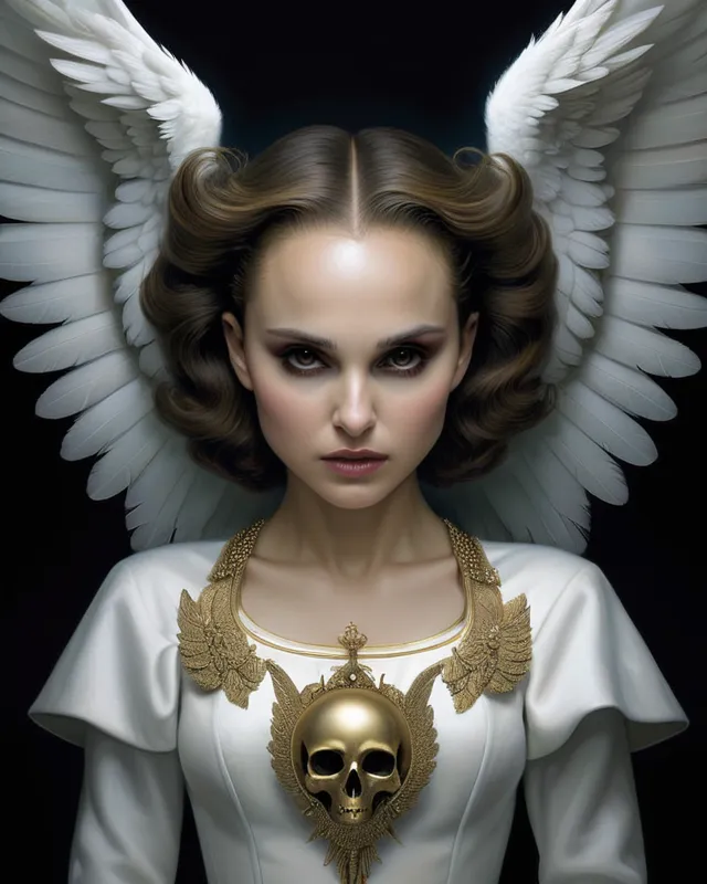 Natalie Portman as a fallen angel - AI Photo Generator - starryai