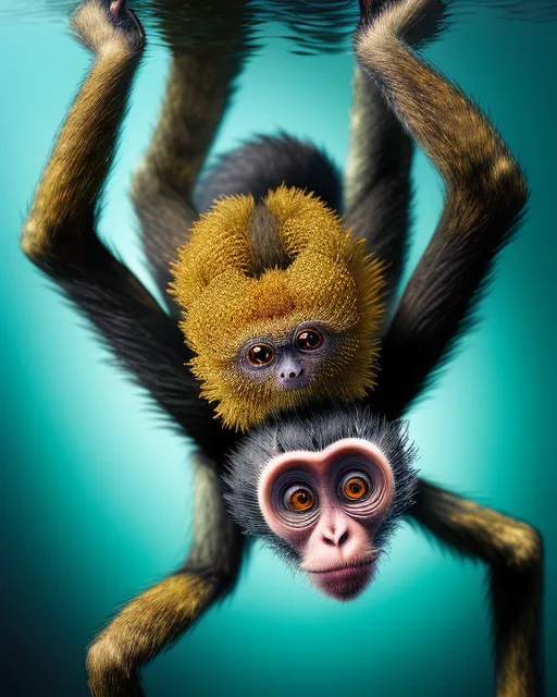 Hyperdetailed spider and monkey hybrid, Portrait Photography, submerged Background, Ultra Detailed, Ultra Realism, Complex Details, Intricate Details, 16k, HDR, High Quality, Sharp Focus, Studio Photo, Intricate Details, Highly Detailed
