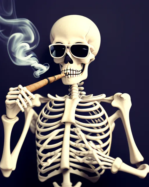 Skeleton smoking a cigar with sunglasses