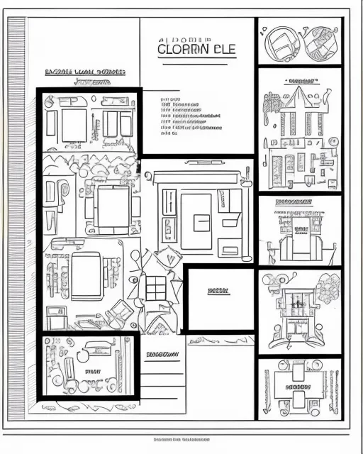 , coloring book,  full size coloring page,  image outline,  b&w coloring book illustration,  beautiful,  tumblr aesthetic, floor plan illustration,  beautiful,  full-color,  floor plan design drawing,  autocad floor plan,  architectural digest,  floor plan illustration