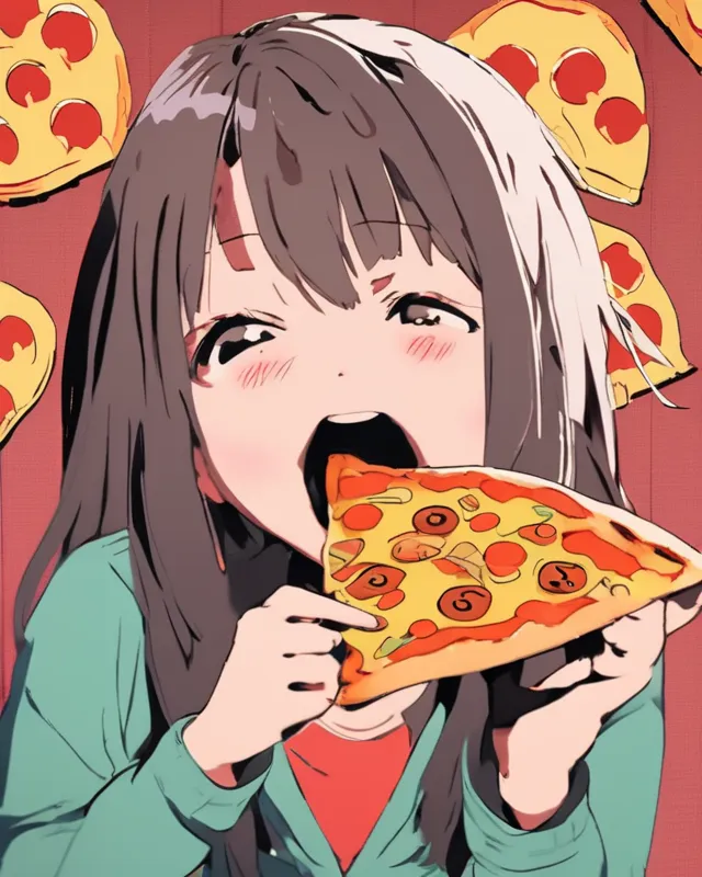 Anime Girl Eating Pizza slice - AI Photo Generator - starryai