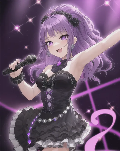 purple Haired Idol, Magical Music, Dancing, Black Dress, Idol Frilly, Hot,pop star