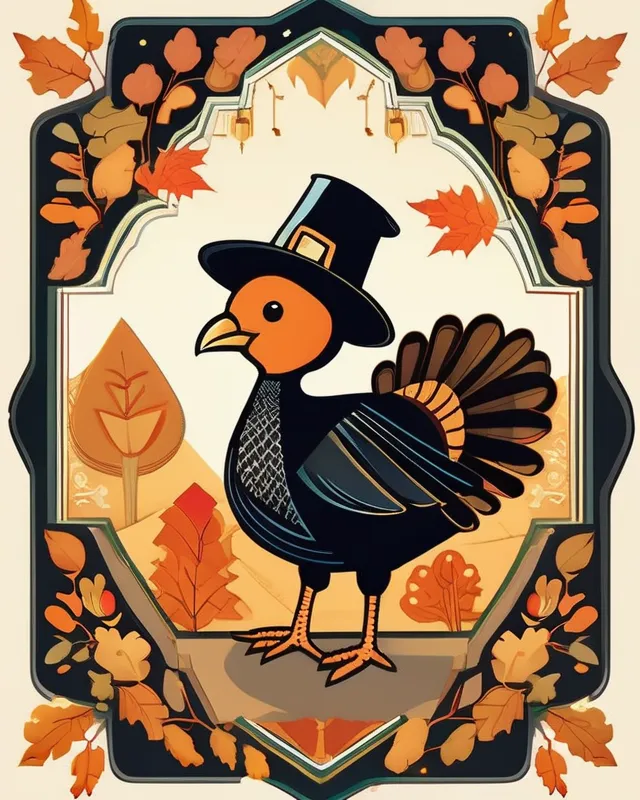 Cute turkey wearing pilgrim hat. Thanksgiving, victo ngai, kilian eng, storybook illustration, detailed,  adorable 