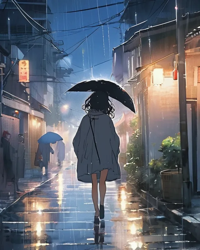 Aesthetic cosy anime girl walking on - AI Photo Generator - starryai