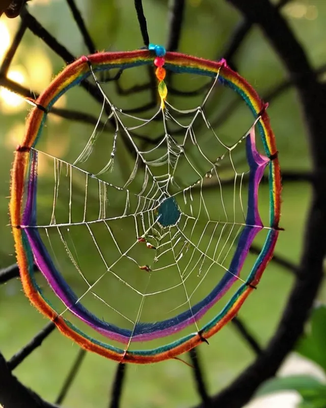 Rainbow spider web, dream catcher,