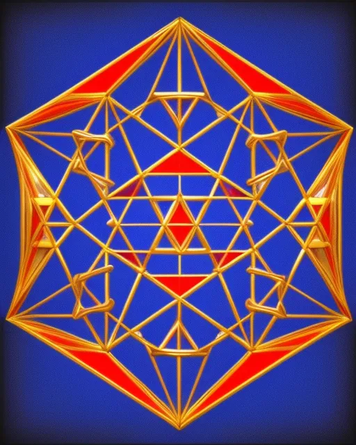 Sacred geometry red , gold and blue 