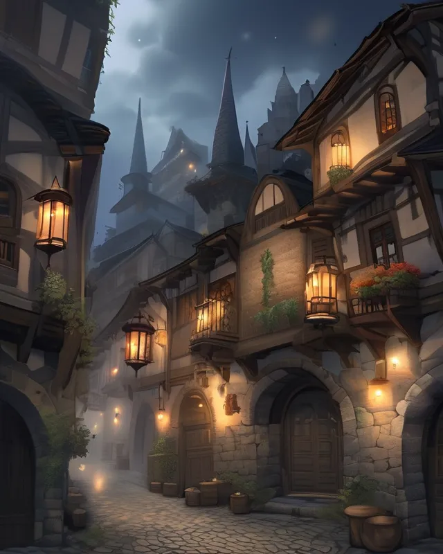 Fantasy Medieval City, Dark City, - Free AI Photo Generator - starryai