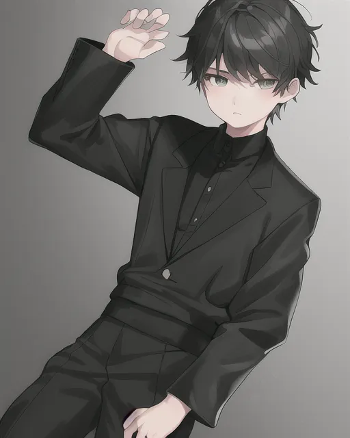 A boy with all black outfit