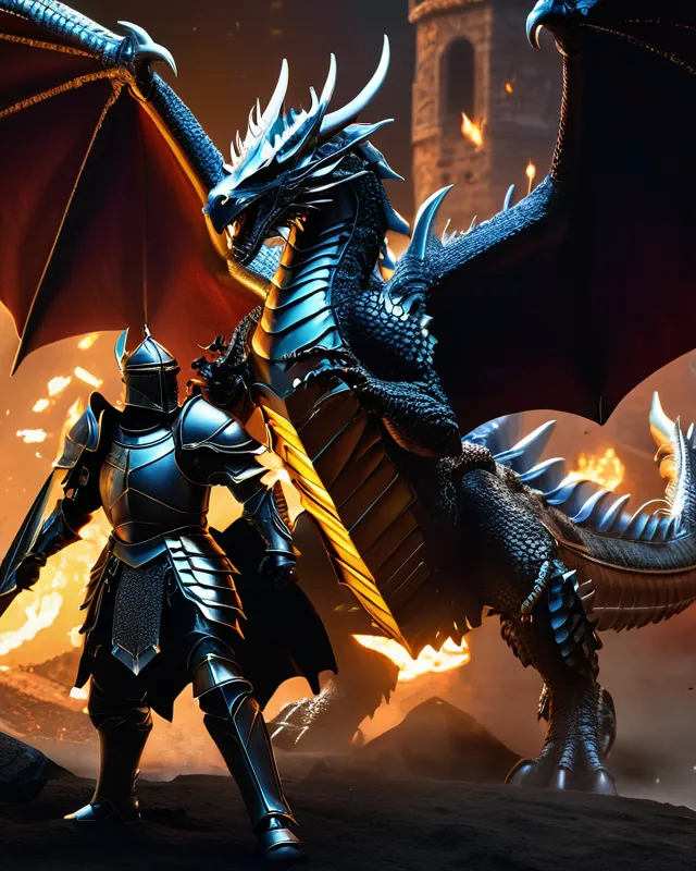 Knight against Dragon - Free AI Photo Generator - starryai