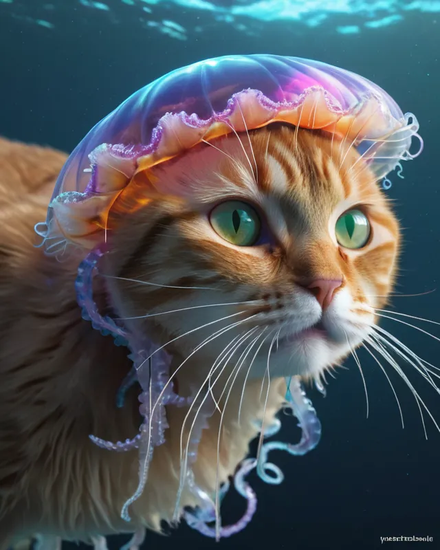 Jellyfish + cat hybrids, cat head - AI Photo Generator - starryai