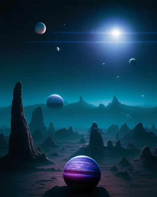 Alien planet, planets visible - Free AI Photo Generator - starryai