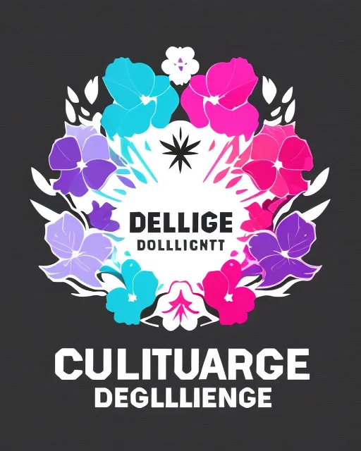 Art, t-shirt design, minimalistic, contains the text “Cultural Dialogue”. People logo, colorful esport logo, dark but with flowers, vector, simple, white background, nationality, cute, fantasy art, astral, beautiful, shining, detailed, creature design