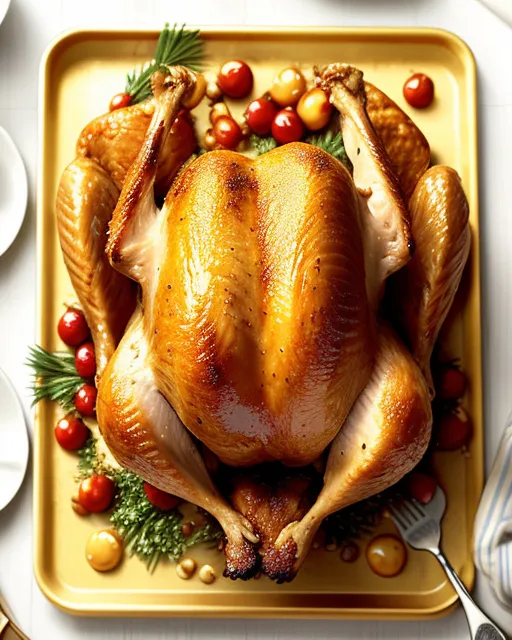 beautifully golden-brown turkey, roasted to perfection, juicy meat and crispy skin, 