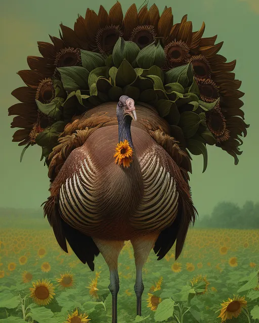 Happy Thanksgiving Day! (Wild turkey looks at Sunflowers)