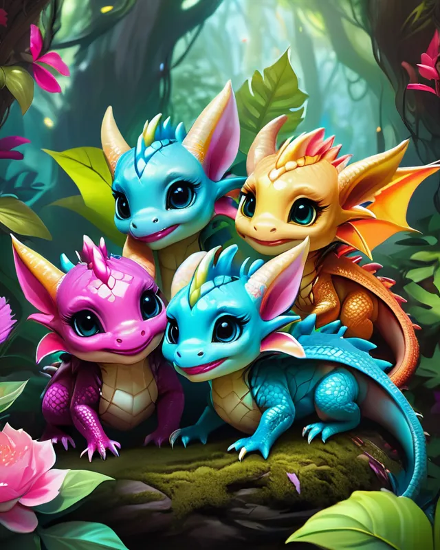 multiple tiny baby dragons a fun, - Free AI Photo Generator - starryai