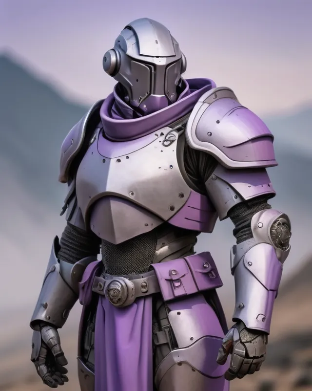 simple; warforged soldier in lavender and gray