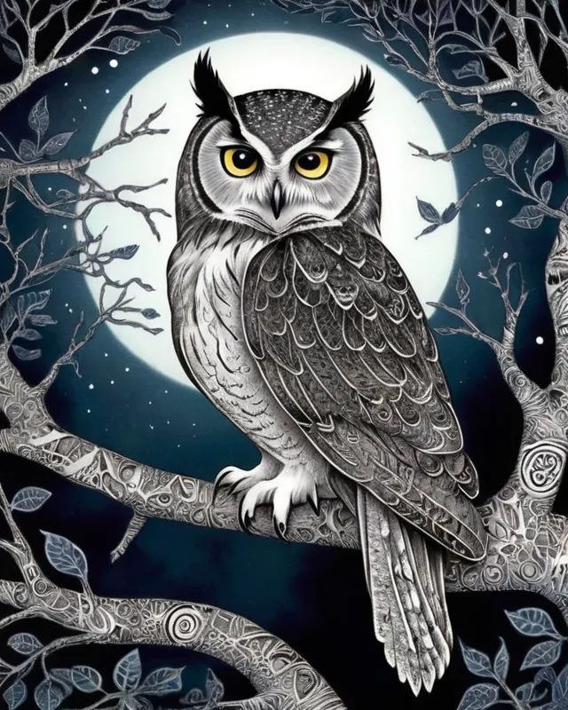 Zentangle style, depicting a wise owl - AI Photo Generator - starryai