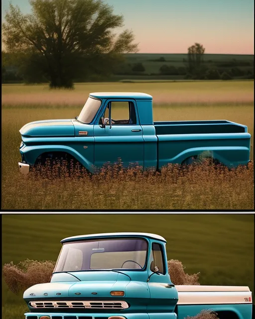 A blue 1964 Chevy C10 in a field, vintage photography,  beautiful,  tumblr aesthetic,  retro vintage style,  hd photography,  hyperrealism