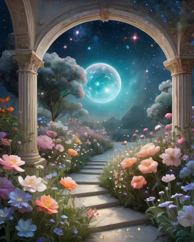 A celestial galaxy garden - Free AI Photo Generator - starryai