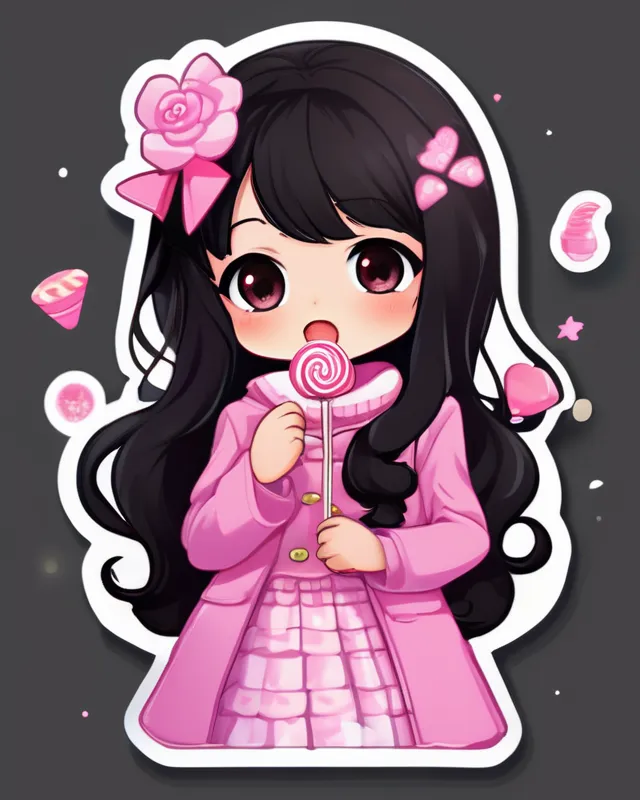A Girl Black Long Hair Eyes Pink - Free AI Photo Generator - starryai