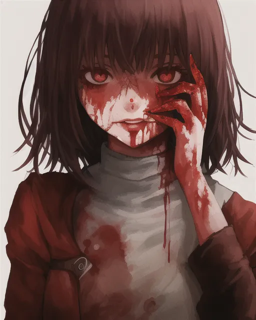 Girl with blood on her face and hands