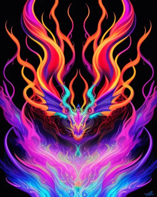 (psychedelic portrait of an exceptionally huge eyed fire dragon surrounded by flames and swirling smoke), (blacklight colours), trippy, magical, depth, fluorescent, filaments of colourful light, fantasy, prismatic illumination, radiance, luminescent, glowing, concept art, complex, extreme detail, bright colours, fairy tale, dramatic, plasma art, 8k, ultra hd, vivid colours, rhythmic flow, otherworldly, award-winning, sharp focus, iridescent, elaborate, polished, meticulous, surrealism, trending on artstation, cosmic