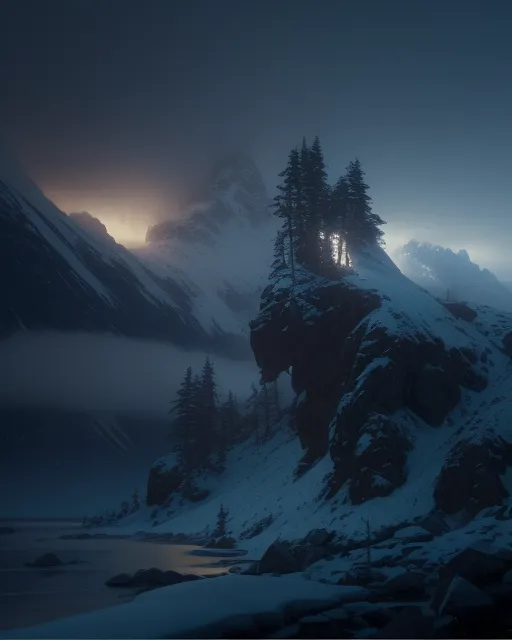 Foggy snowy mountains - Free AI Photo Generator - starryai