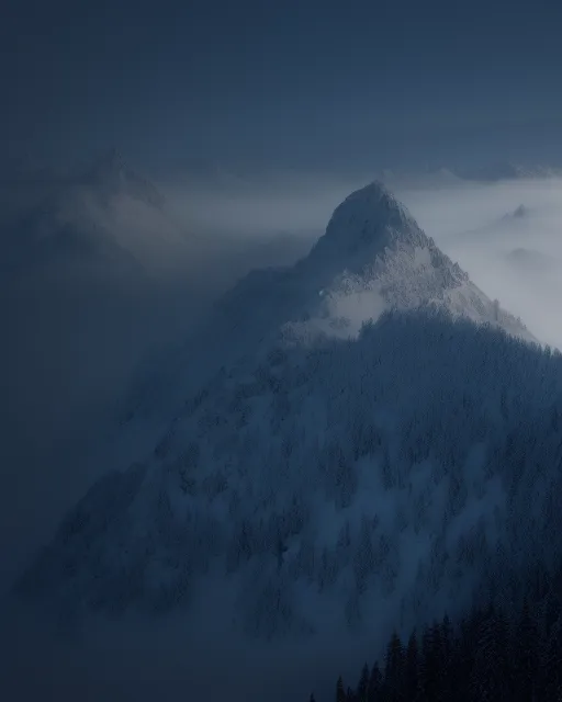 Foggy snowy mountains - Free AI Photo Generator - starryai