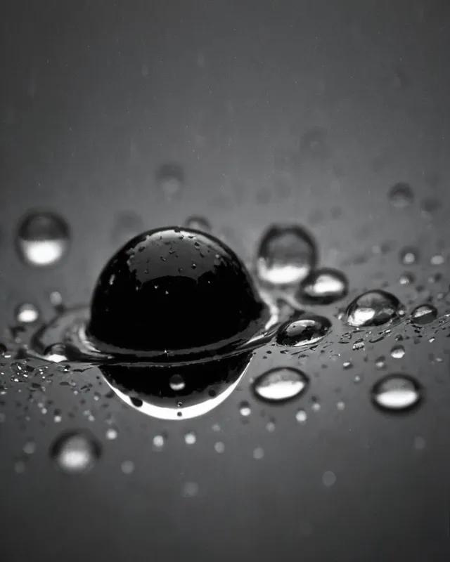 black and white, liquid, rain drops, still motion, reflection 