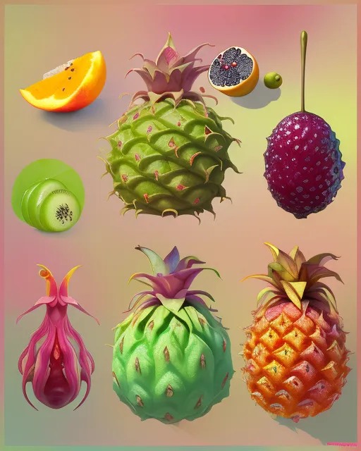 Peach-Lime-Dragonfruit-Blueberry-Carambola-Banana-Art Nouveau-Pomegranate-Kiwifruit-ColouredPencil-Octopus-Cosmic-Orange-Hyper Detailed-Gooseberry-Pineapple-Syzgium-Durio-Crayon-Alphonse Mucha-Comic Style-Cranberry-Psychedelic-Watermelon-Pop Art-Mangosteen-pepino-kiwano-brandy soaked friutcake-caravaggio michelangelo merisi-Americana-loganberry-blackberry-retro-holographic-tangerine-futuristic-juicy-Van Gogh-raspberry-post-impressionism-chiaroscuro-hybrid