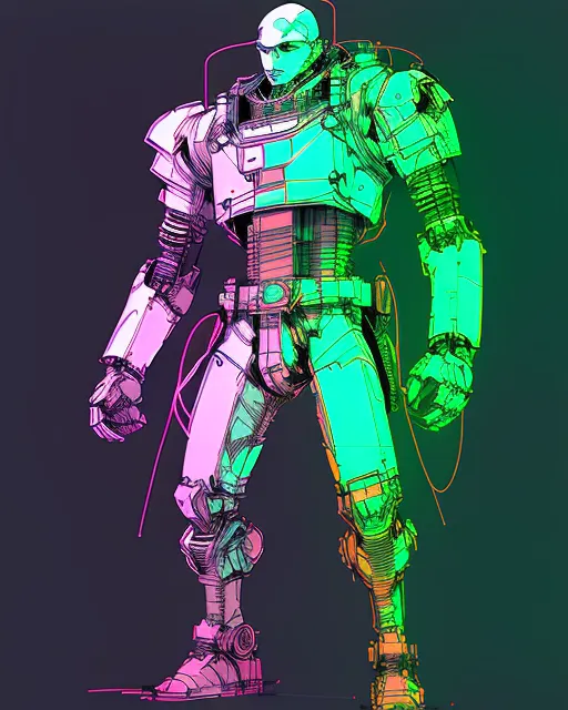 Technical diagram of a mechsuit knight