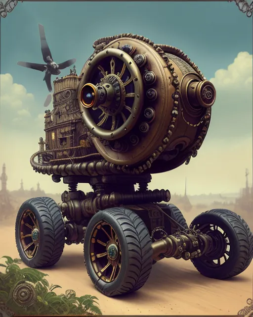 Off-road monster, industrial, rugged, parked,monster wheels,chained wheels,part missile laucher