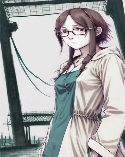 A woman wearing glasses, Arakure style, Colorized, Anime, Color in the white!!!