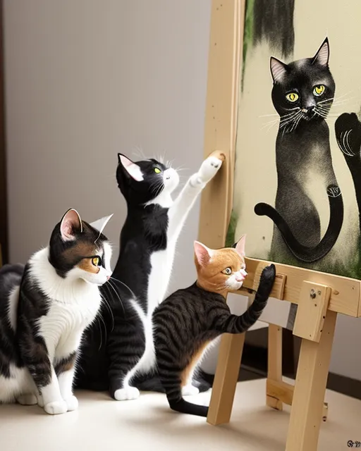 Cats creating art - Free AI Photo Generator - starryai