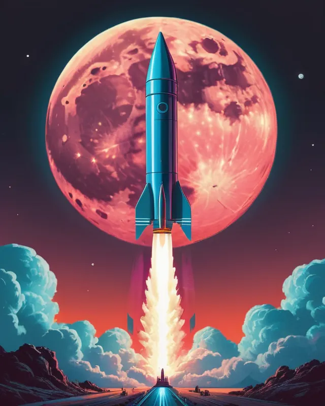 a rocket taking off into sky - Free AI Photo Generator - starryai