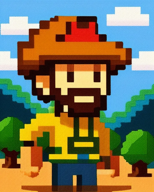 2D pixel art oil painting of a character who is an archaeological explorer